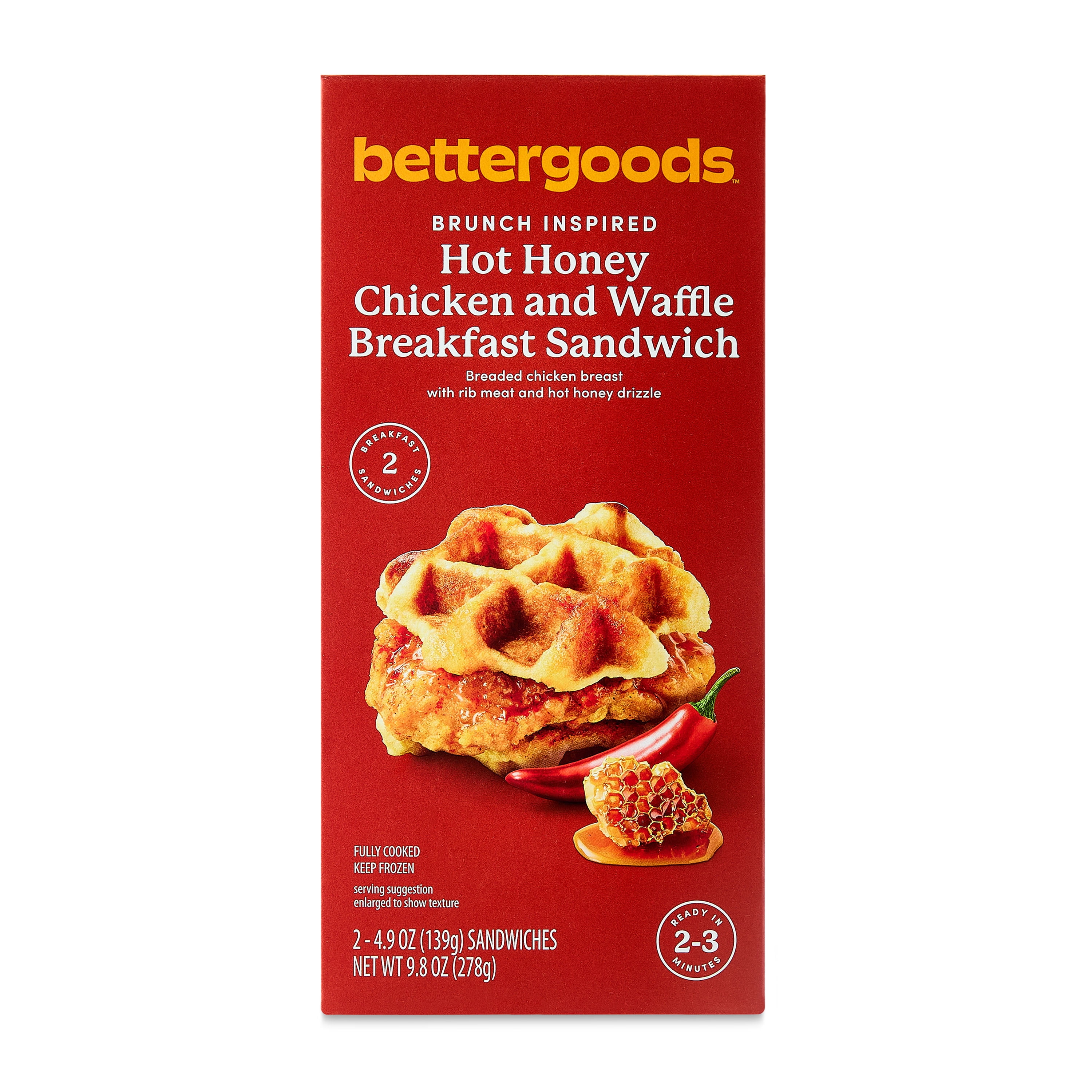 bettergoods Hot Honey Chicken & Waffle Breakfast Sandwich, 2 Count (Frozen)