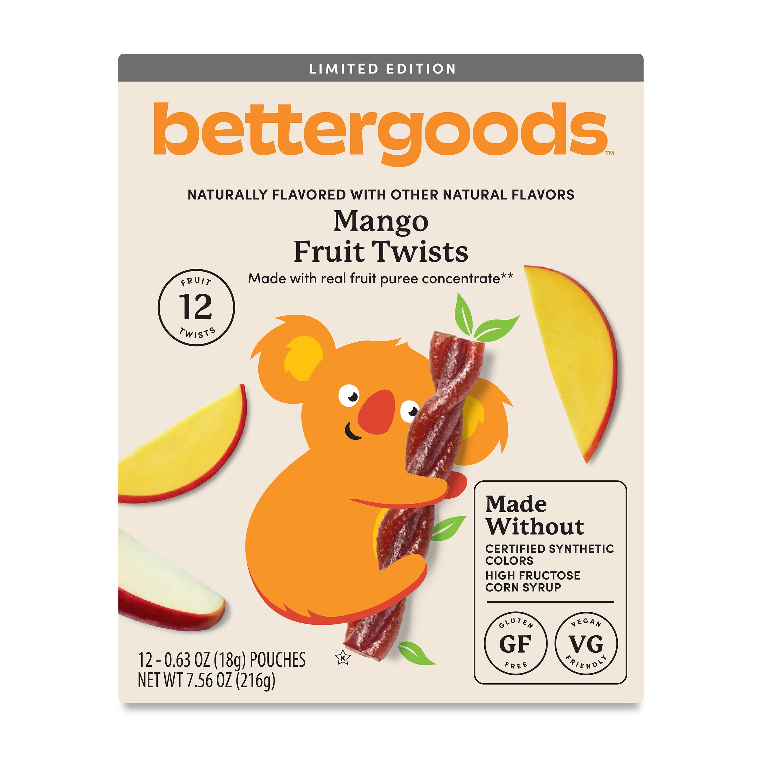 bettergoods Mango Fruit Twists, 0.63 oz, 12 Count