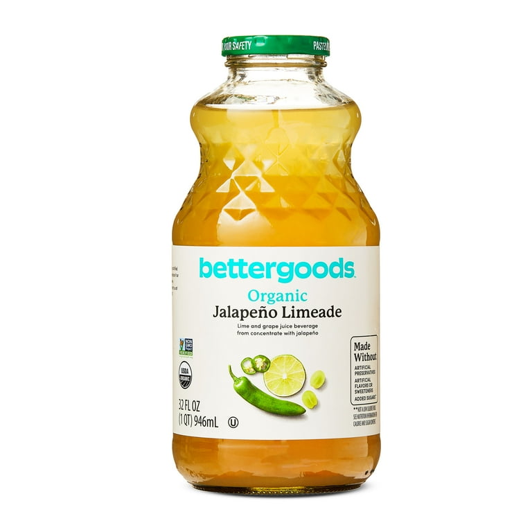 bettergoods Organic Jalapeno Limeade, 32 fl oz, Lime and Grape