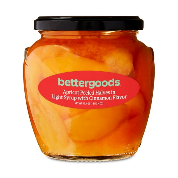 bettergoods Peeled Apricot Halves in Light Syrup with Cinnamon Flavor, 19.4 oz
