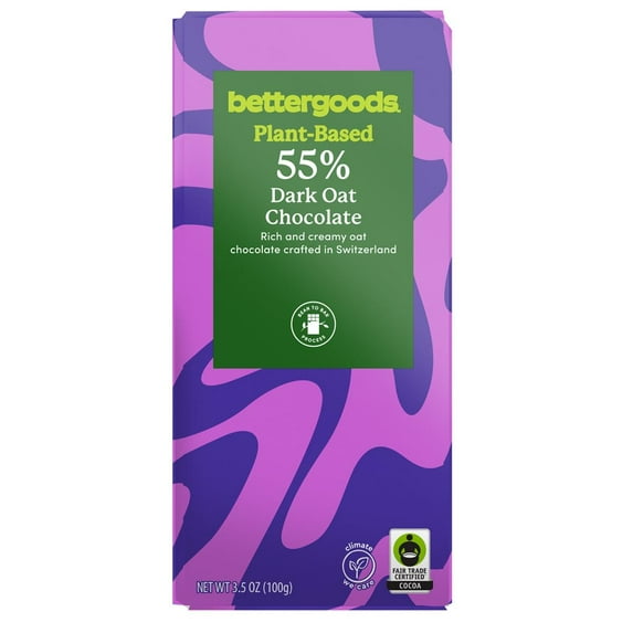 bettergoods Plant-Based 55% Dark Oat Chocolate Bar, 3.5 oz