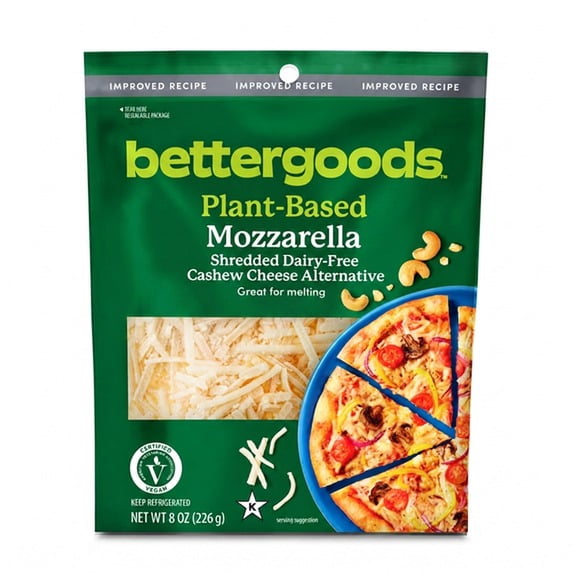bettergoods Plant-Based Mozzarella Dairy-Free Cashew Shredded Cheese Alternative, 8 oz Bag