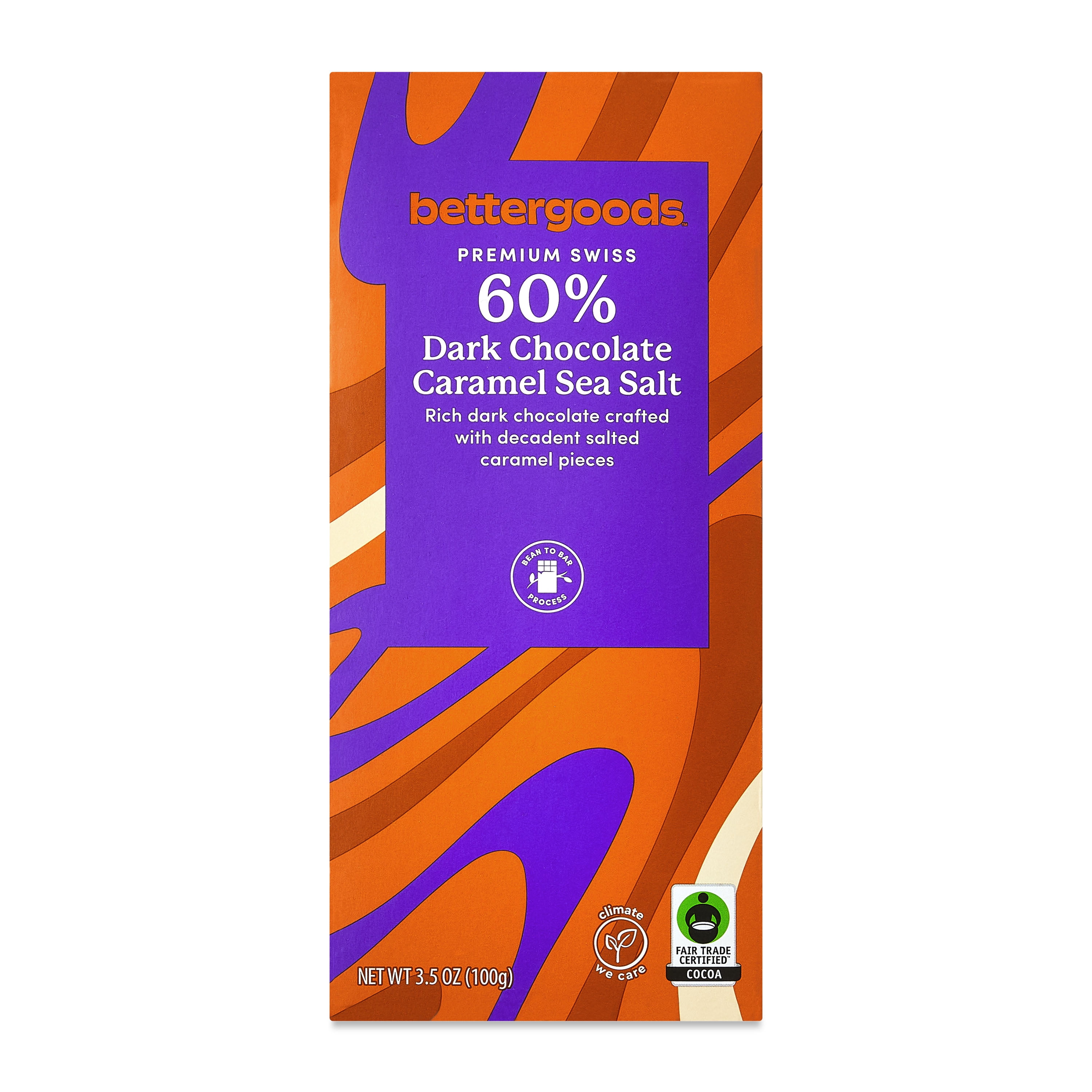 bettergoods Premium Swiss 60% Dark Chocolate Caramel Sea Salt Bar, 3.5 oz
