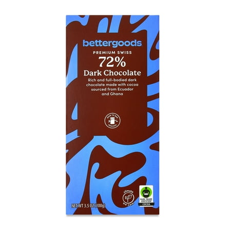 bettergoods Premium Swiss 72% Dark Chocolate Bar, 3.5 oz