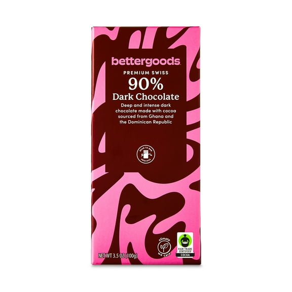 bettergoods Premium Swiss 90% Dark Chocolate Bar, 3.5 oz