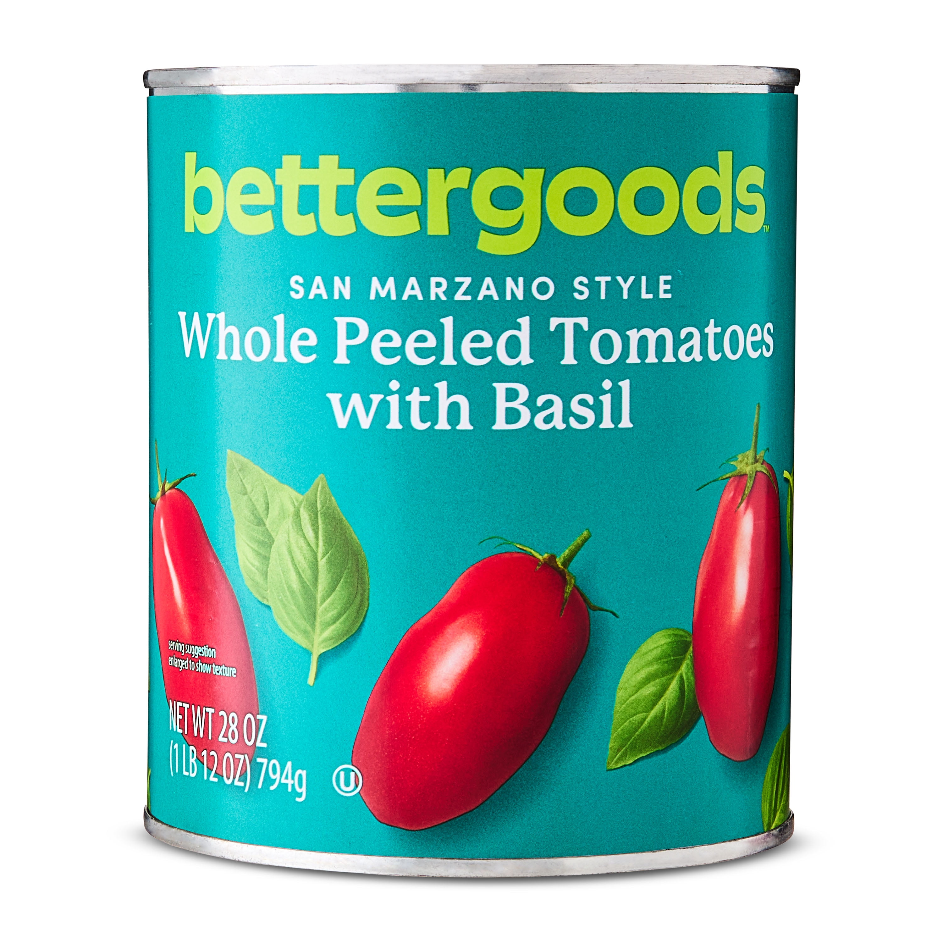 bettergoods San Marzano Style Whole Peeled Tomatoes with Basil, 28