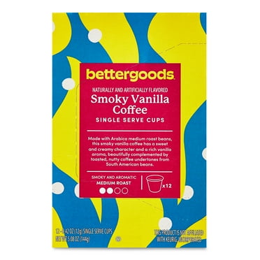 bettergoods Smoky Vanilla Flavored Coffee, Medium Roast, Single Serve Cups, 0.42 oz, 12 Count