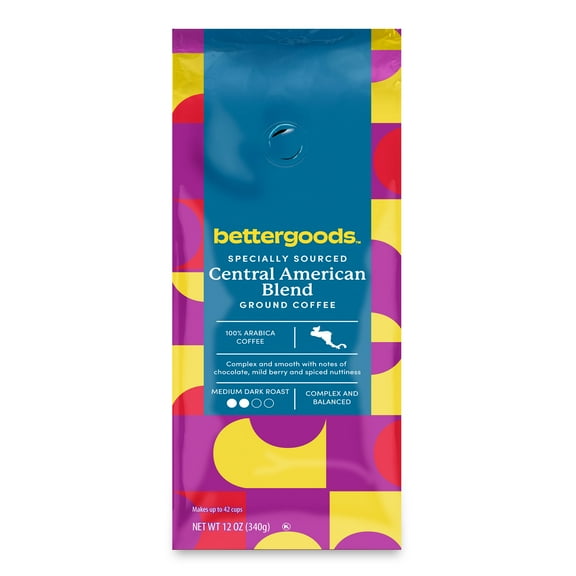 bettergoods Specially Sourced Central American Blend Ground Coffee, Medium Dark Roast, 12 oz