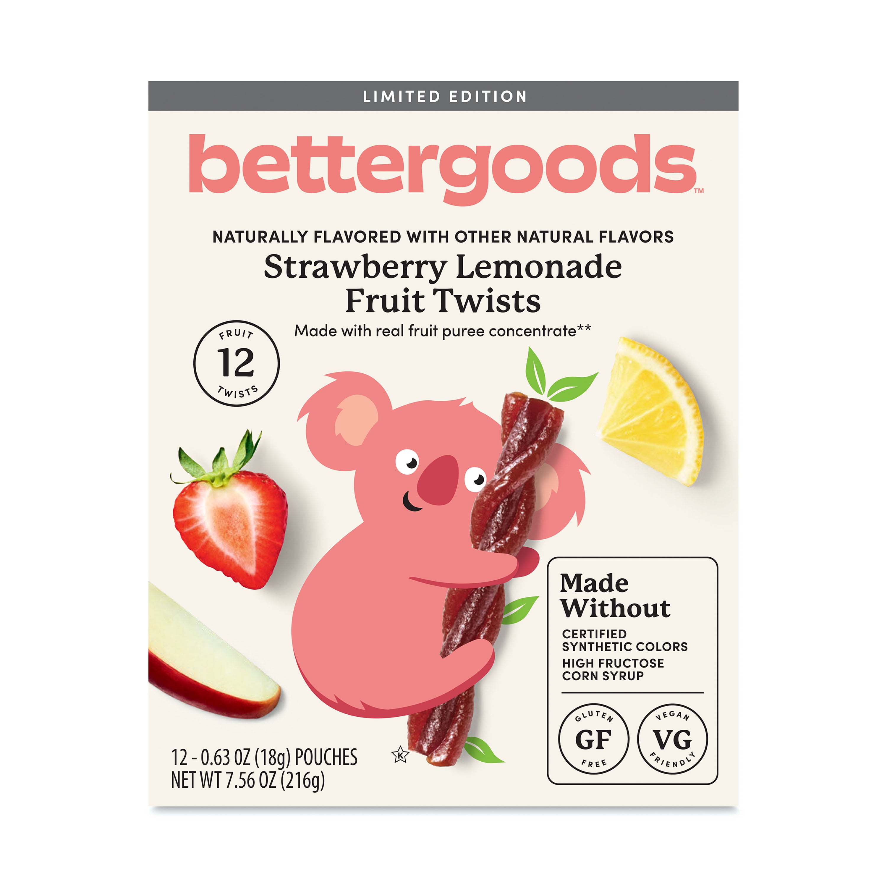 bettergoods Strawberry Lemonade Fruit Twists, 0.63 oz, 12 Count