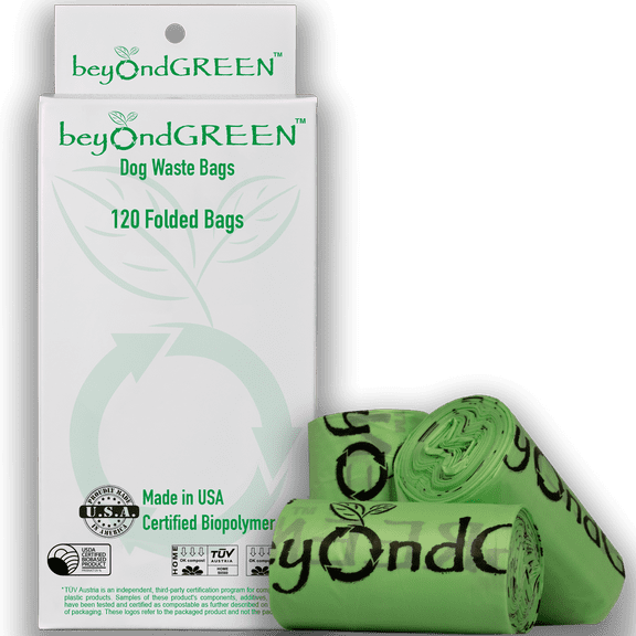 beyondGREEN Plant-Based Dog Poop Waste Bags for Leash Dispenser - 120 Bags - 8 Rolls of 15 Green Bags – 9 in x 12 in