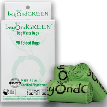 beyondGREEN Plant-Based Dog Poop Waste Bags for Leash Dispenser - 90 Bags - 6 Rolls of 15 Green Bags – 9 in x 12 in