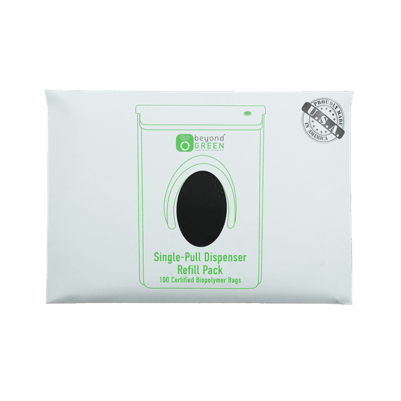 beyondGREEN Plant-Based Dog Poop Waste Bags for Single-Pull Park Dispenser - 100 Green Bags in Pack – 9 in x 13 in