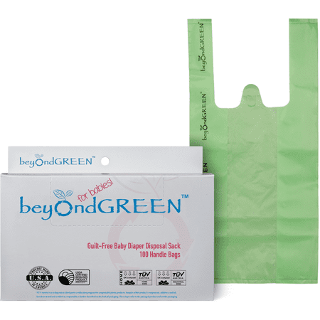 beyondGREEN Plant-Based Guilt-Free Baby Diaper Disposal Sack with Handles - 100 Green Bags - 8 in x 16 in