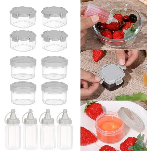 beyonday 12pcs Mini Bento Seasoning Boxes Sauce Squeeze Bottles Spices Jars Set, Small Transparent Ketchup Salad Dressing Squeeze Bottle Plastic Condiment Containers for School Outdoor Barbecue