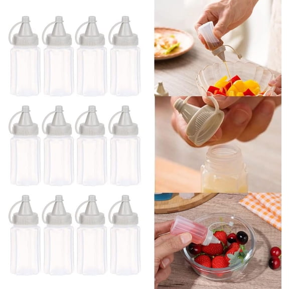 ABCISI 12pcs Mini Seasoning Squeeze Bottles, 30ml/1oz Transparent Bento Sauce Ketchup Mustard Salad Dressing Squeeze Bottles, Plastic Condiment Container for School Picnic Outdoor Barbecue