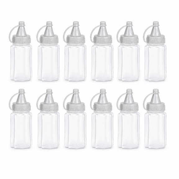 ABCISI 12pcs Mini Seasoning Squeeze Bottles, 30ml/1oz Transparent Bento Sauce Ketchup Mustard Salad Dressing Squeeze Bottles, Plastic Condiment Container for School Picnic Outdoor Barbecue