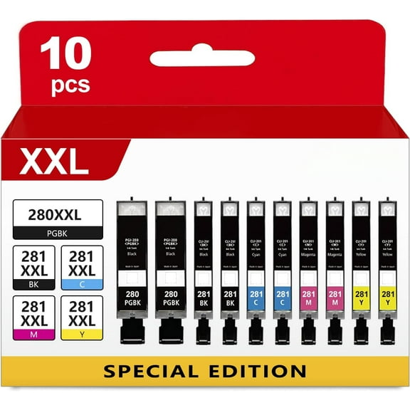 bf 10 Pack 280XXL 281XXL Ink Cartridges Replacement for Canon 280 281 Ink Cartridges PGI-280XXL CLI-281XXL for TR8620a TR8520 TR8620 TR8600 TR7520 TS6120 TS6220 TS9120 TS6320 TS8220 Printers