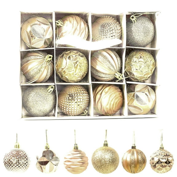 bfogop 12PCS Xmas Tree Ornaments - 2.4 Inch Large Christmas Balls Ornaments, Glitter Balls Snowflake Ornaments for Wedding Mothers Day Christmas Party Easy to Place/Interesting Textures