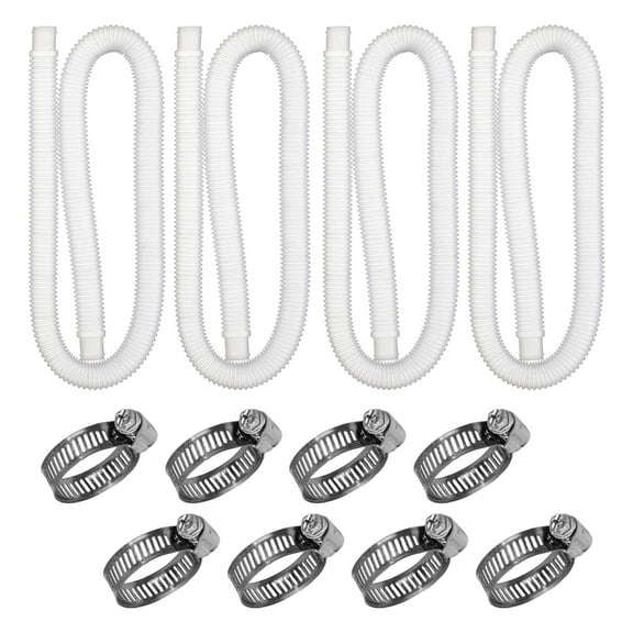 bfogop Pool Hose for 1 1/4-inch Above Ground Pools - 4 Pack 1.25in Pool Filter Pump Hoses with 8 Stainless Steel Clamps(White)