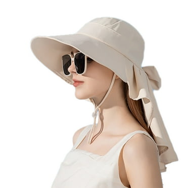 bfogop Sun Hat for Women with Neck Flap, UPF 50+ UV Protection - Wide Brim Fishing Hat for Beach, Hiking, Camping - Foldable Sun Hats with Bow - Outdoor Travel Accessory(55-60cm)