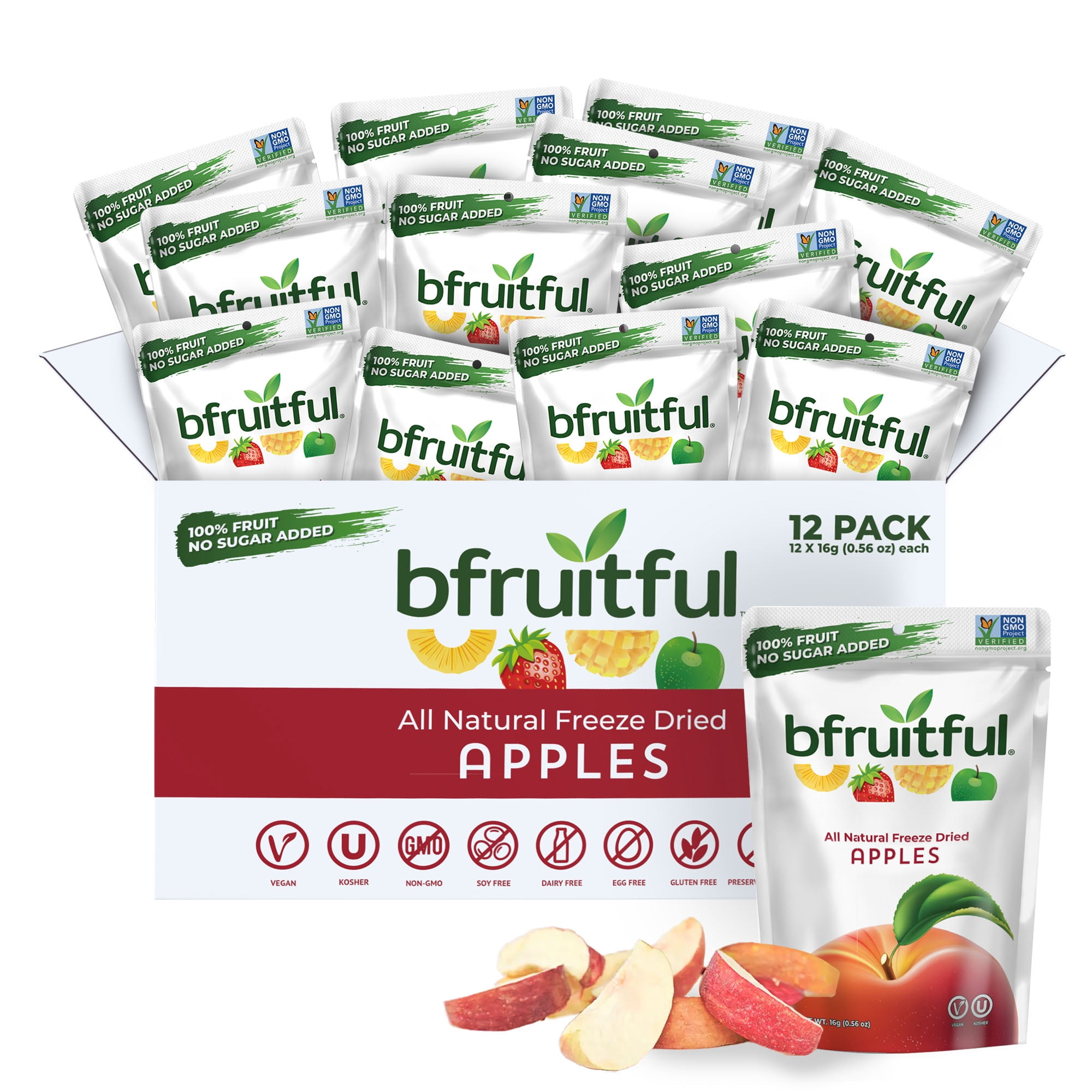 bfruitful Freeze-Dried Fruit Apples, Gluten Free, 12- 0.56 oz Bags