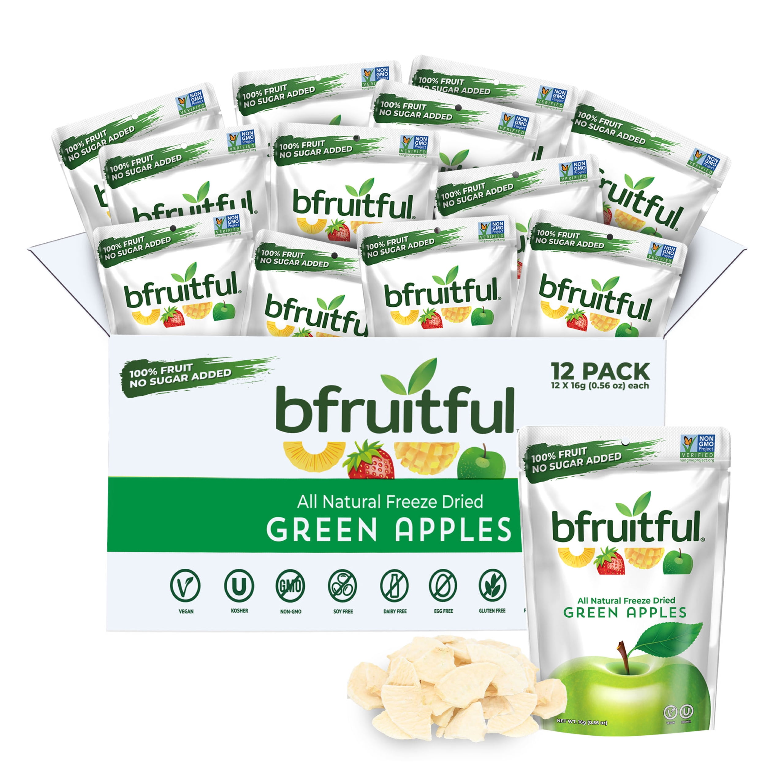 bfruitful Freeze-Dried Green Apples, 12 Single-Serve Bags, Gluten