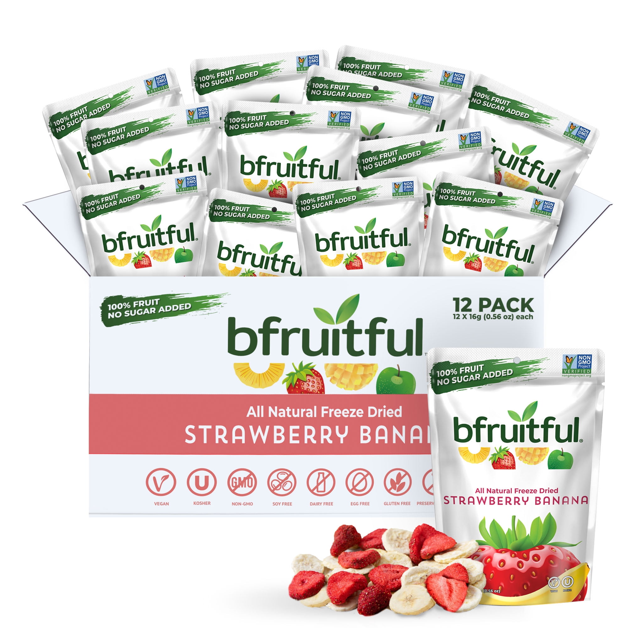 bfruitful Freeze-Dried Strawberry & Bananas Dried Fruits, 12-Count Bags, Gluten Free
