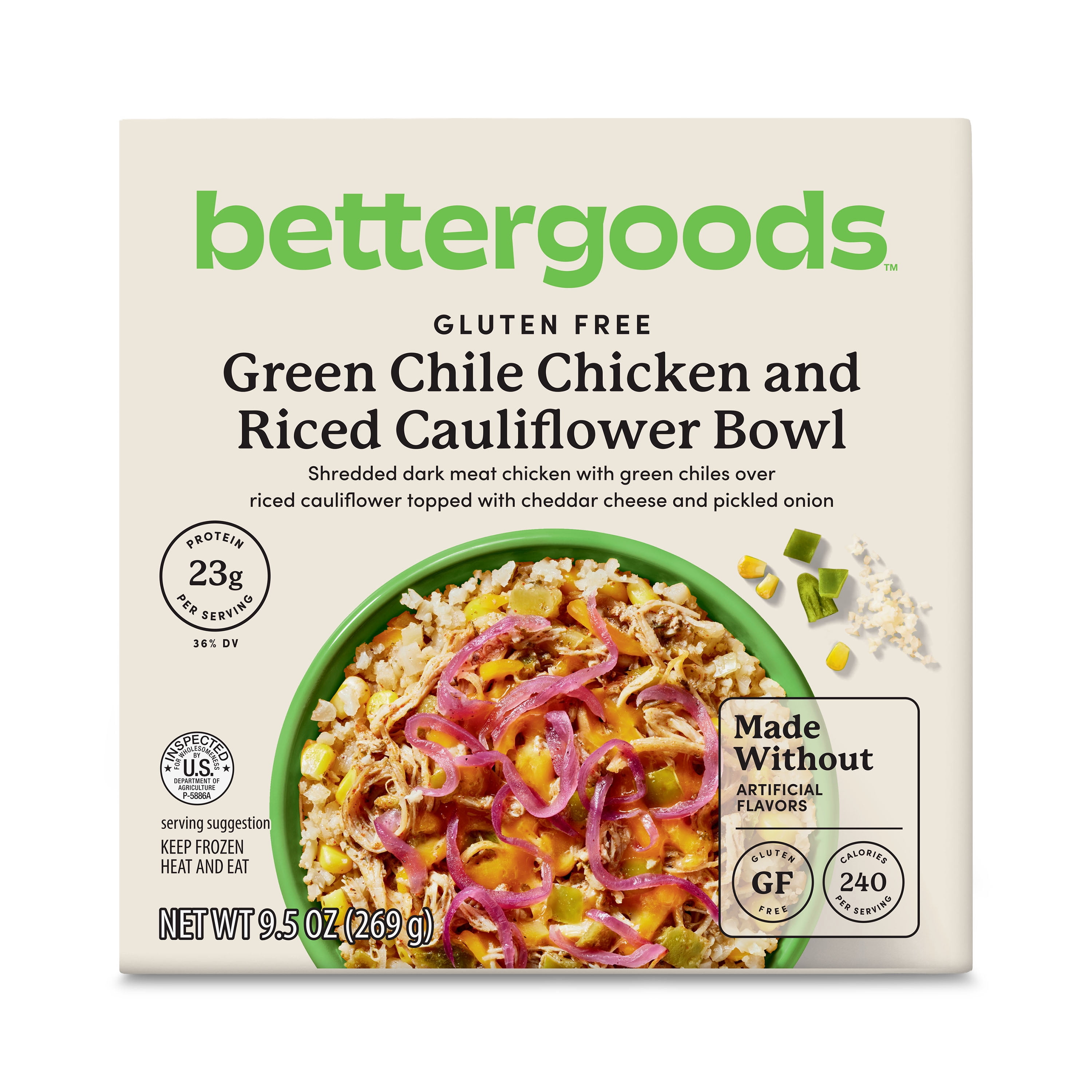 bettergoods Gluten-Free Green Chile Chicken and Riced Cauliflower Bowl, 9.5 oz