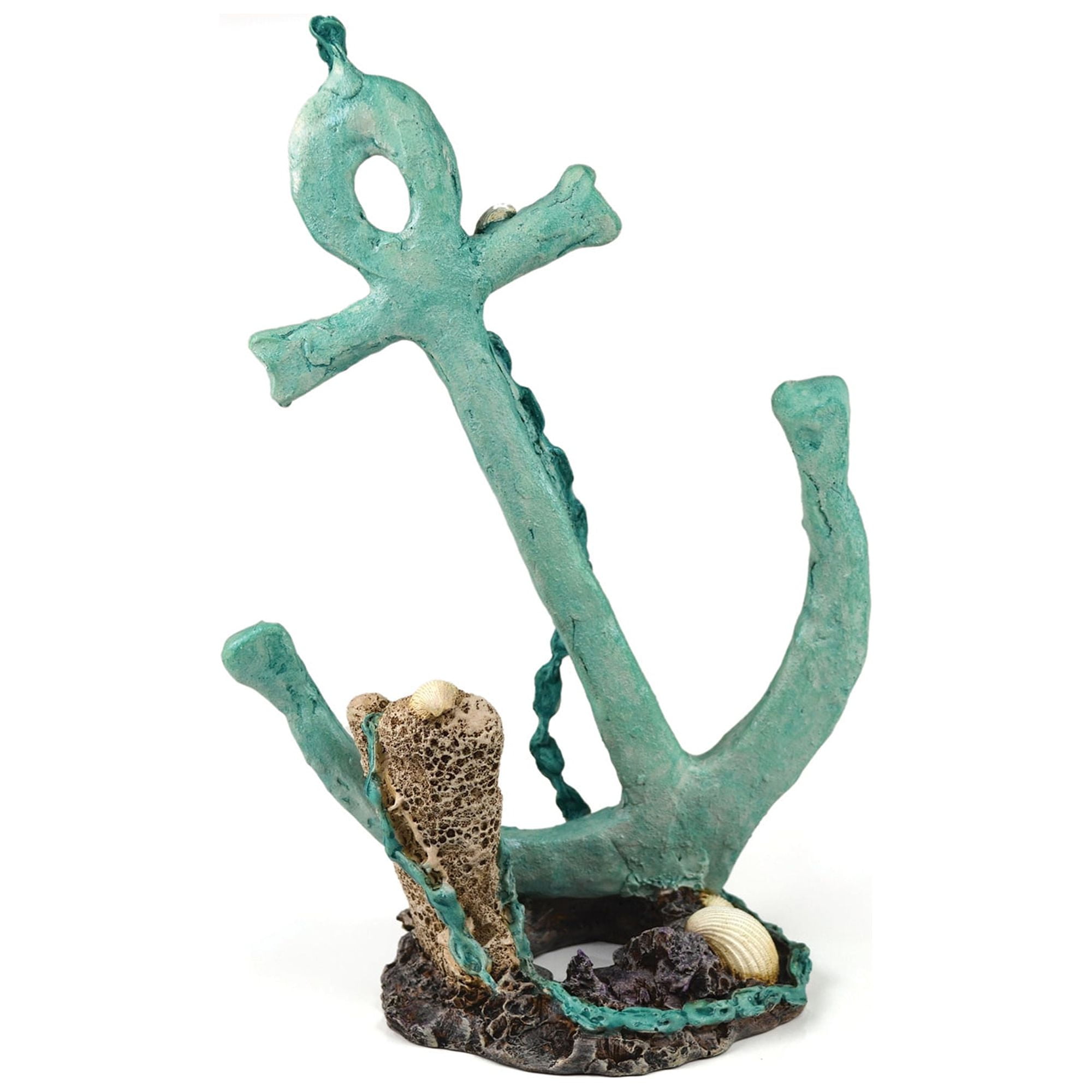 Handcrafted Green Ceramic Anchor Aquarium Ornament