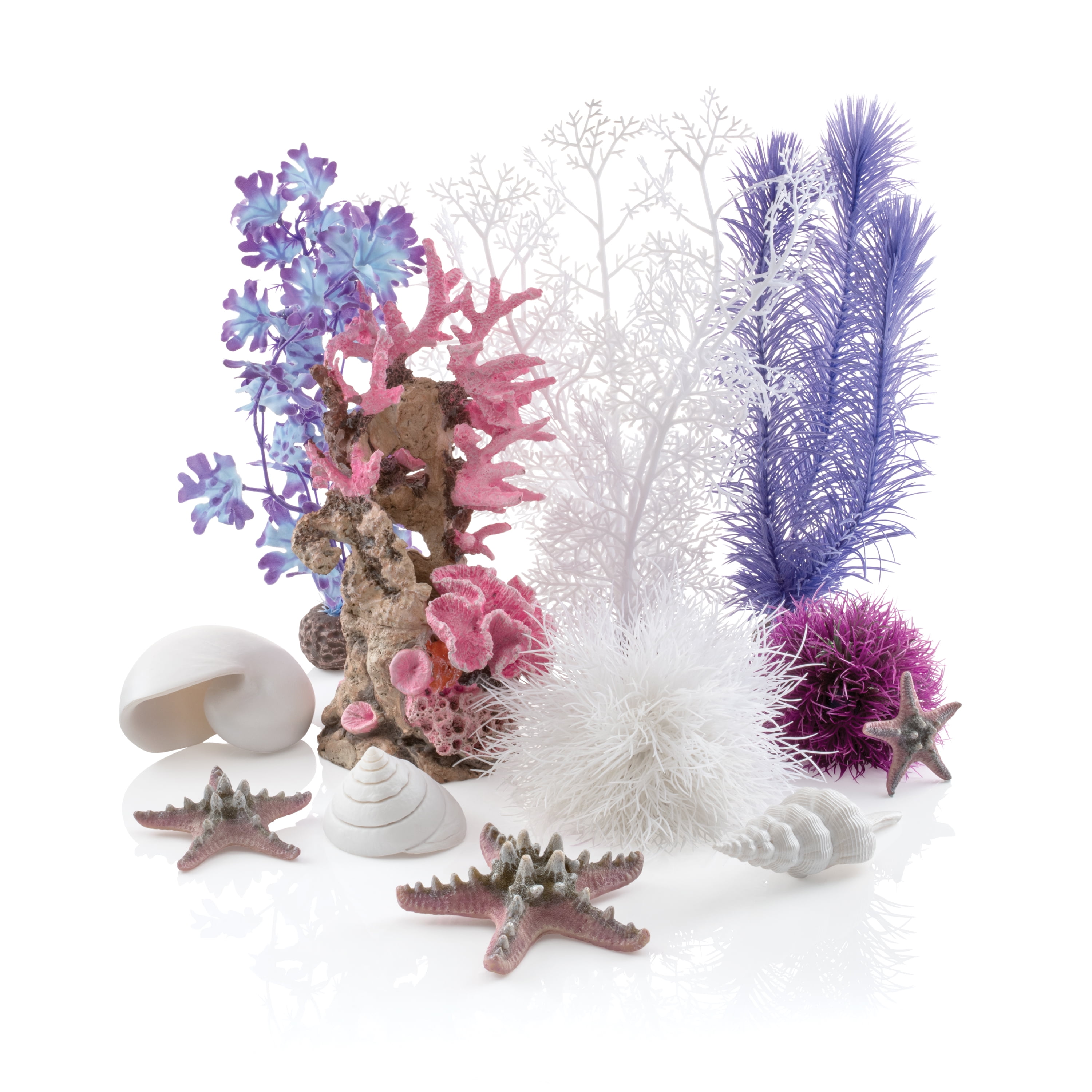 Pink and Purple Ocean Aquarium Decor Set with Ceramic Resin