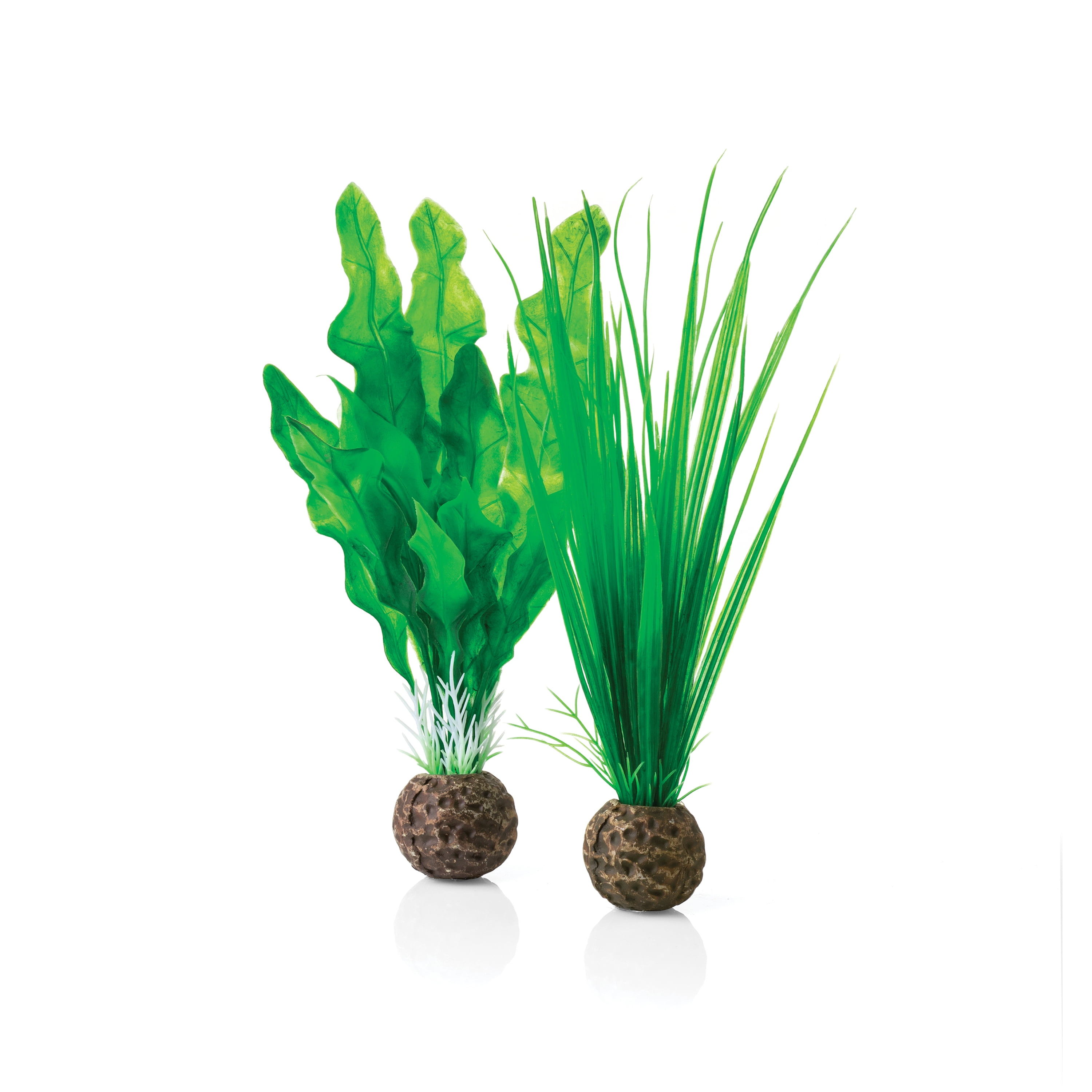 Small Green Plastic Aquarium Plant Set with Ceramic Base
