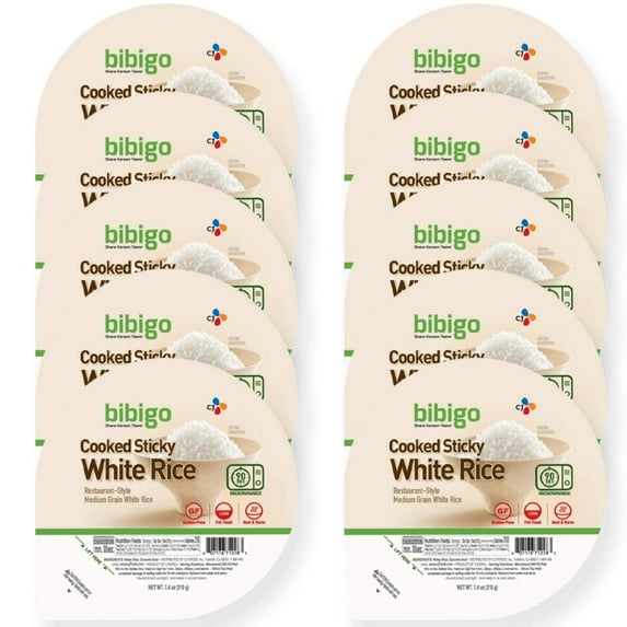bibigo Cooked Sticky White Rice Bowls, Medium Grain, 7.4 oz, 12 ct