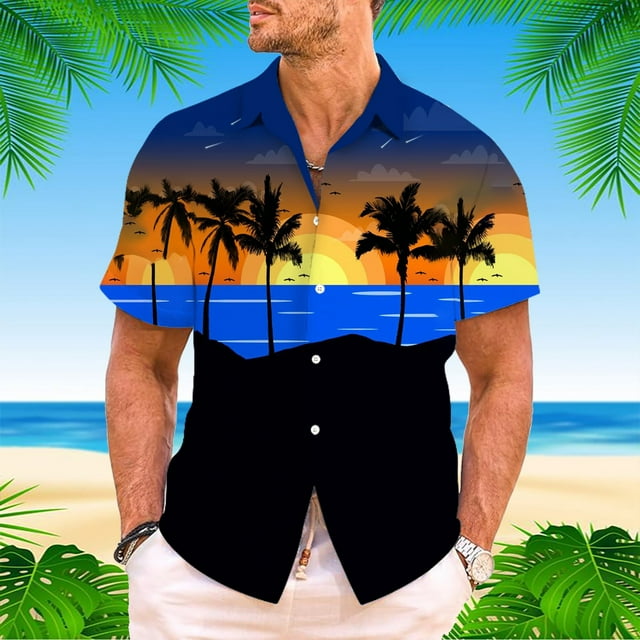 big and tall shirts for men white shirt men Men's Casual Tropical Style ...