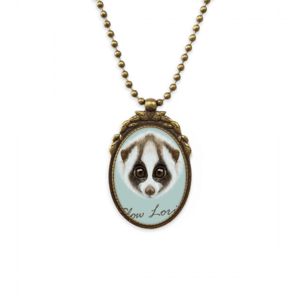 big-eyed white brown loris animal antique necklace vintage bead pendant keychain