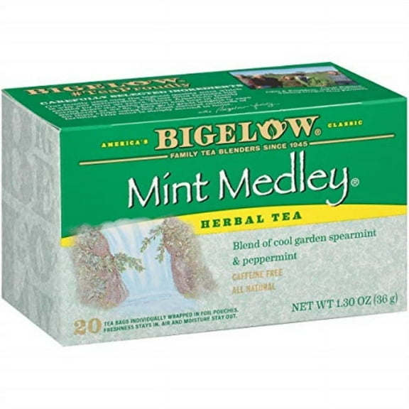 Bigelow Mint Medley Herbal Tea Bags 20 Count Box (Pack of 6), Caffeine Free Herbal Tea 120 Tea Bags Total.