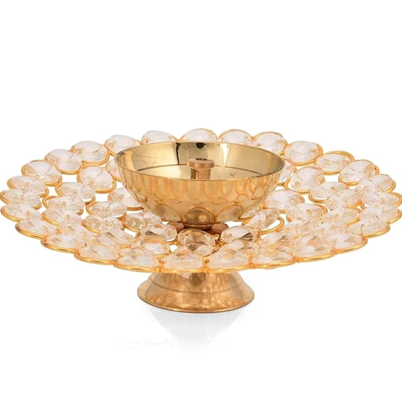 biggest brass crystal oil akhand lamp diya for diwali decoration & pooja indian oil lamp | festival home decor | perfect gift (size: 16 x 6 cm)