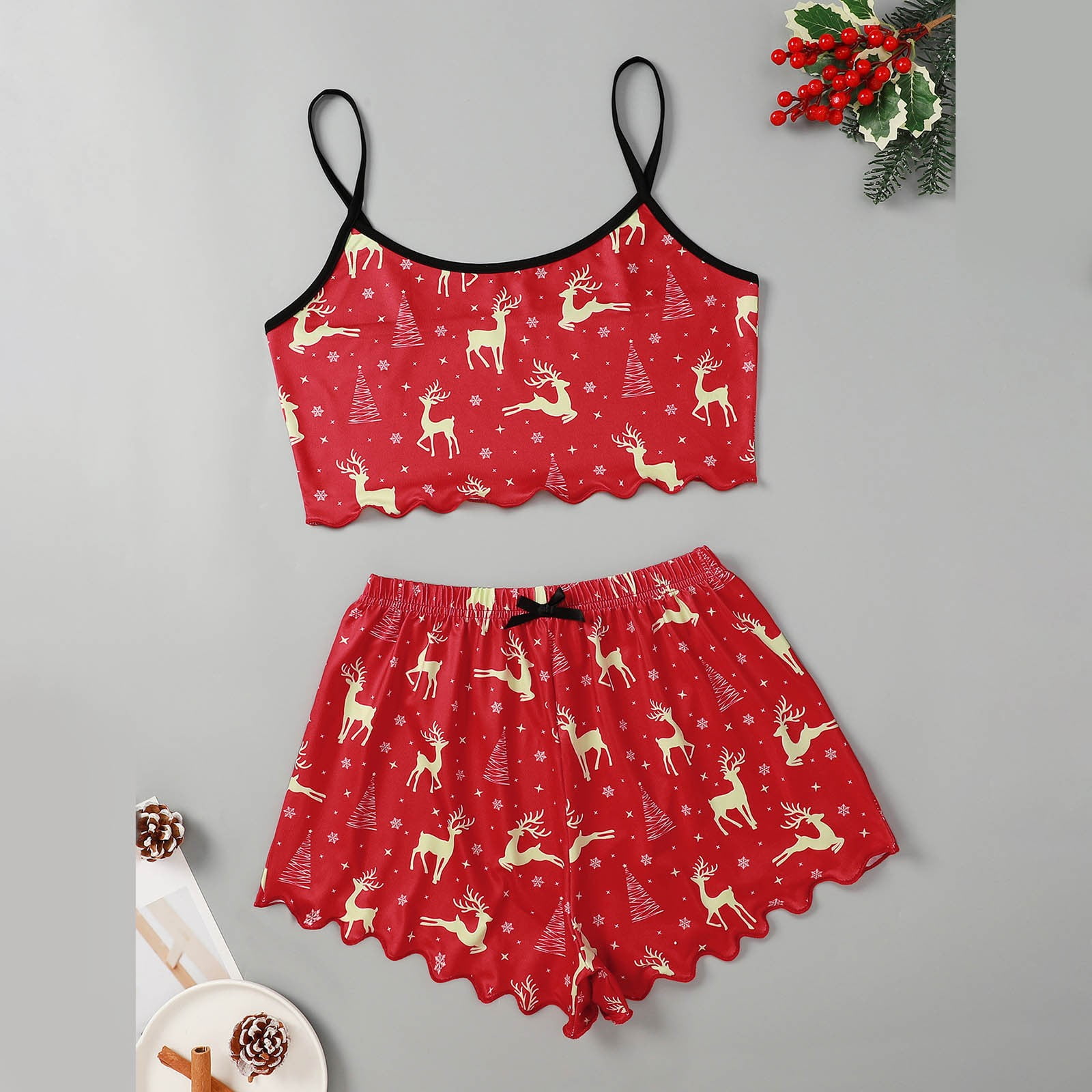 bihdrety Women Nightgowns & sleepshirts 2PCS Sleepwear Set Christmas