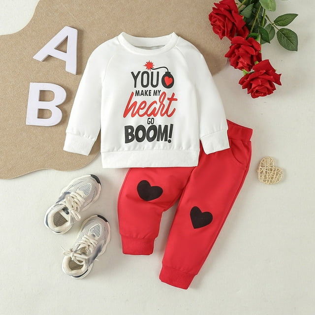 Bihdretytoddler Boys Valentine's Day Winter Long Sleeve Letter Prints 