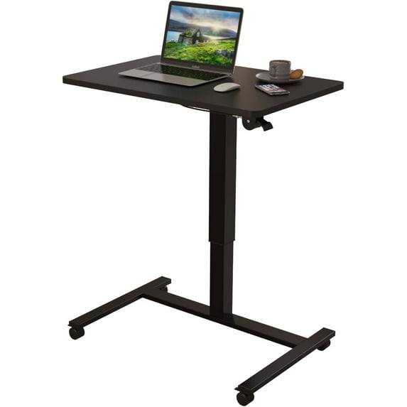 bilbil Pneumatic Mobile Desk, Gas-Spring Height Adjustable Sit to Stand Desk, Overbed Laptop Table Computer Cart with Lockable Casters, Portable Work Table for Home, Office, Black