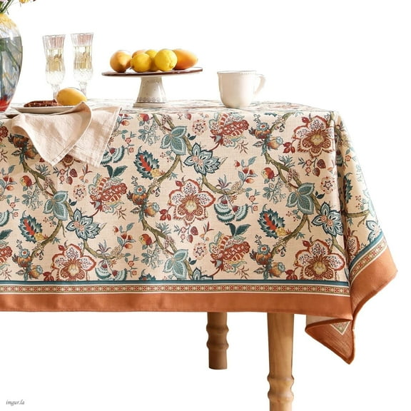 bilin gaier Designer Floral Linen Rectangle Tablecloth,Vintage Indian Style Table Cloth,Decorative for Kitchen,Dining,Tea Party,Home,Christmas,55"*71"