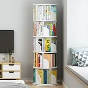 bimiti 5 Tier Rotating Bookshelf, 360° Revolving Bookcase 20 Shelves Floor-Standing Storage Display Rack - White 63"x18"x18"