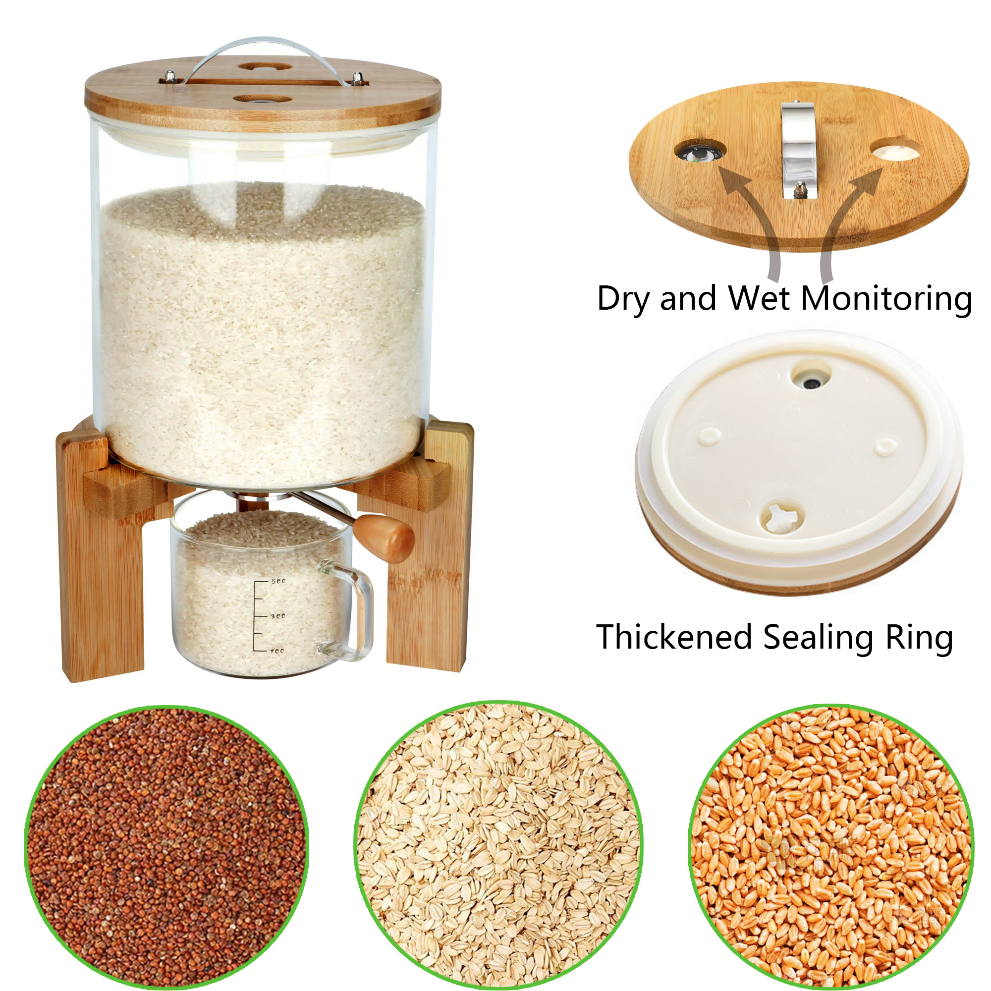 Alieon Rice Dispenser Wall Mounted, 5 Grid Grain Dispenser Rice