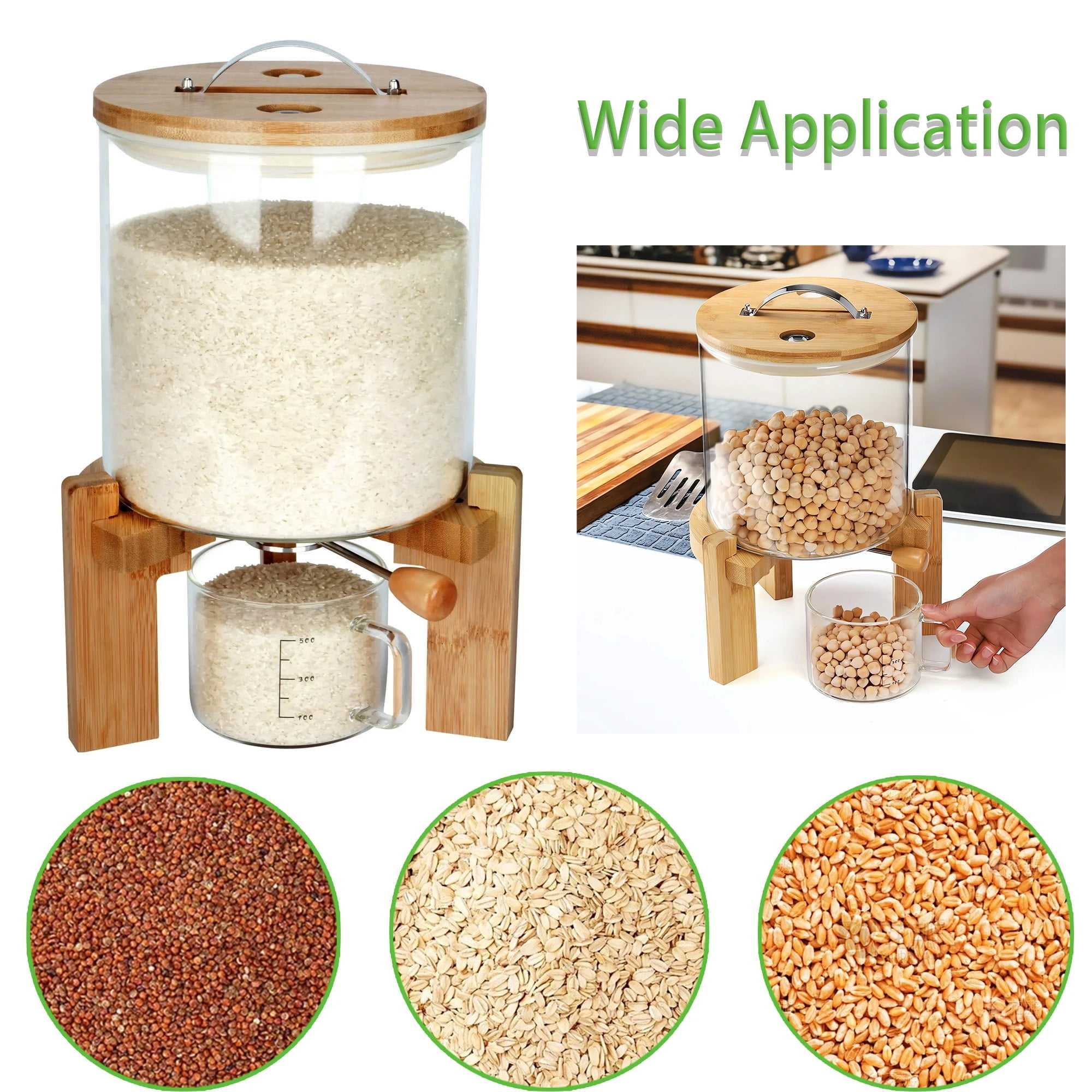 Ymokee Rice Food Dispenser with Bamboo Stand, 5L
