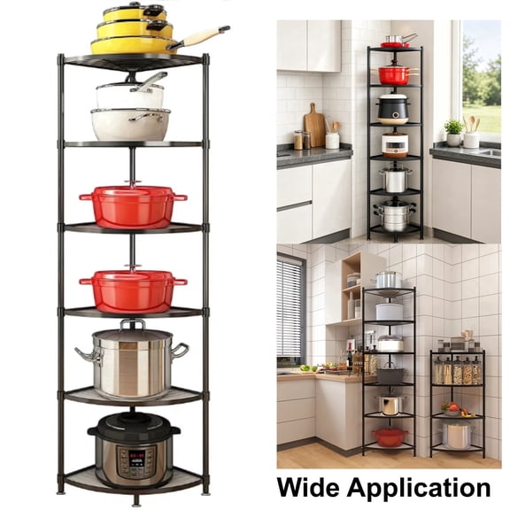Ymokee 6 Tier Kitchen Corner Pot Rack - 65" Height Triangular Storage Shelf Steel Rack for Pans Pots and Kettles