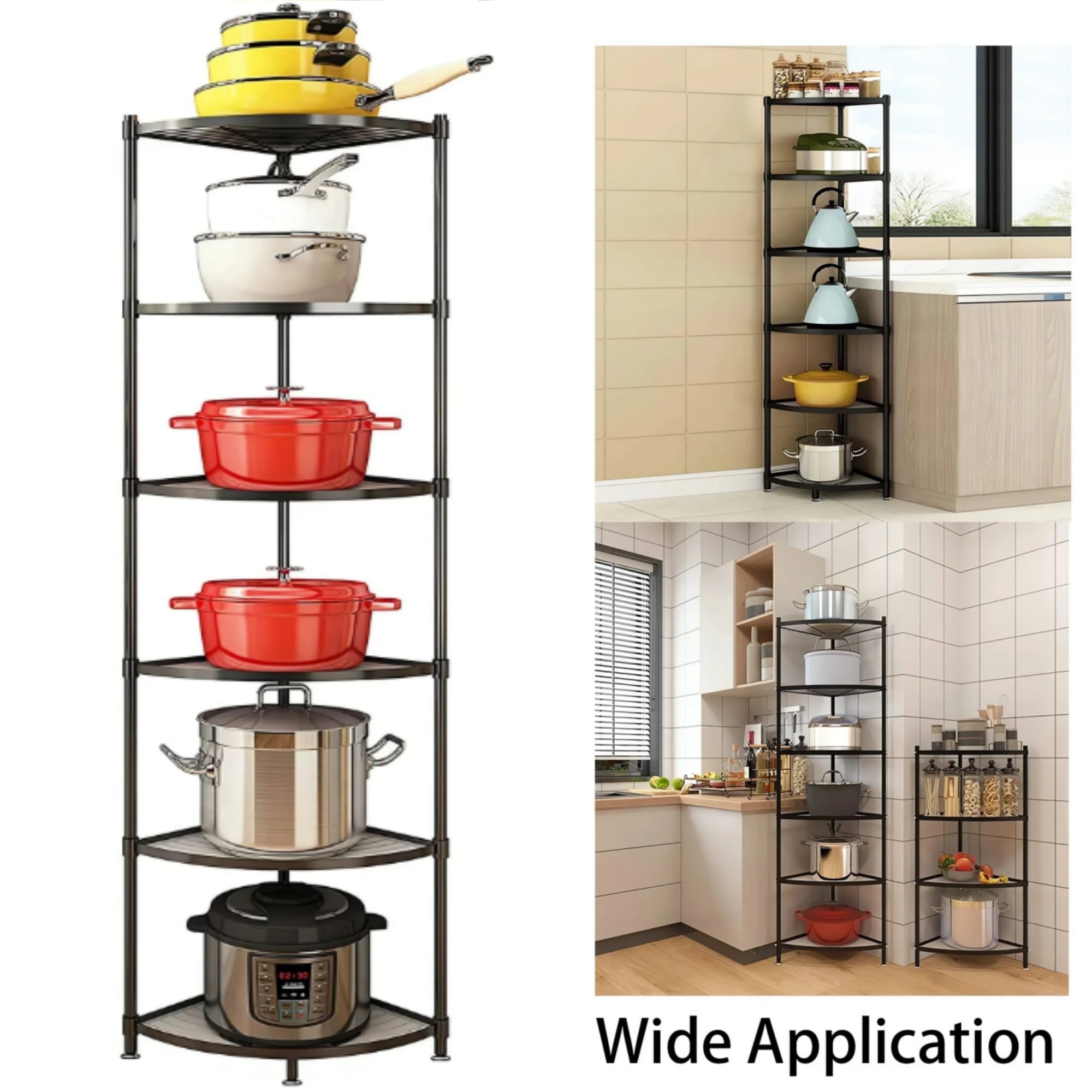 Ymokee 6 Tier Kitchen Corner Pot Rack - 65" Height Triangular Storage Shelf Steel Rack for Pans Pots and Kettles