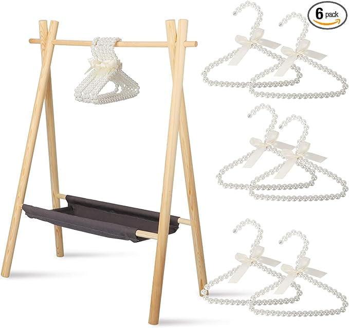 bimiti Clothing Rack with 6pcs Pearl Hangers for Pets/Dolls/Baby