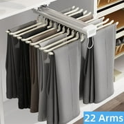 bimiti Pull Out Pants Rack, 22 Arms Steel Extendable Trousers Rack for Space Saving, Beige