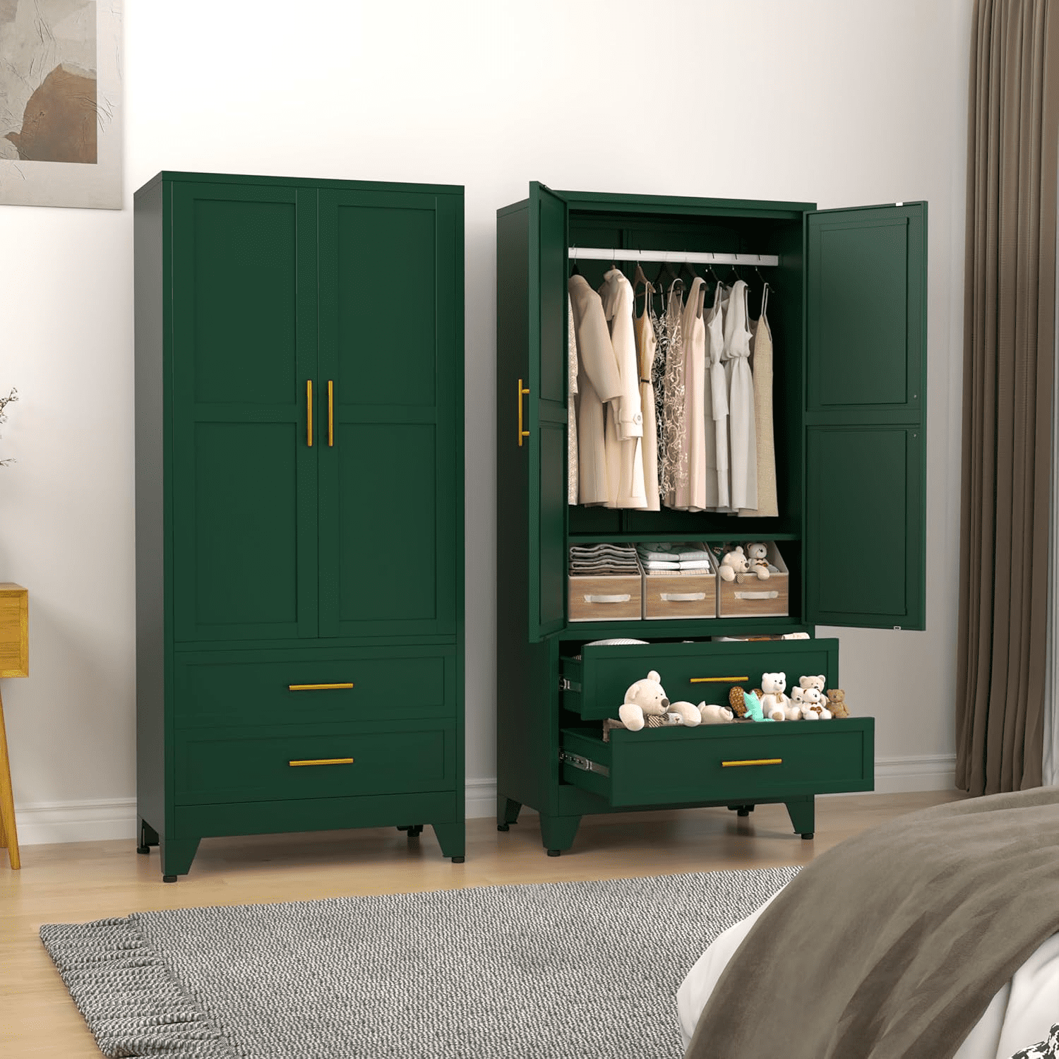binoen 71" H Metal Tall Armoire Wardrobe Closet with Drawer Household