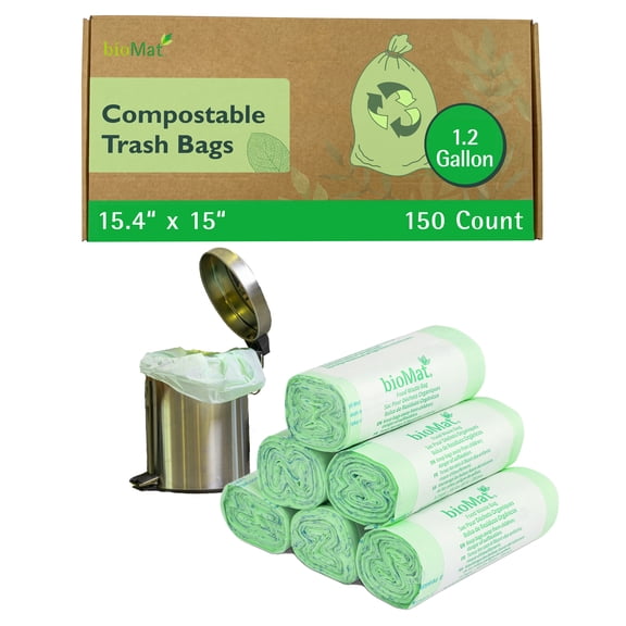 bioMat 1.2 Gallon Compostable Bags, BPI, CMA and ASTM D6400 Certified, Compost Bags for Countertop Bin, 150 Bags