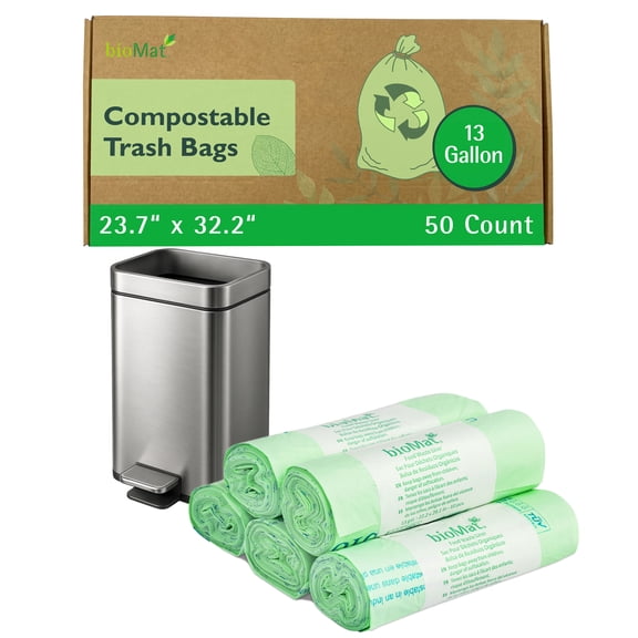bioMat 13 Gallon Compostable Food Scrap Bags, BPI & CMA Certified, 50 Bags